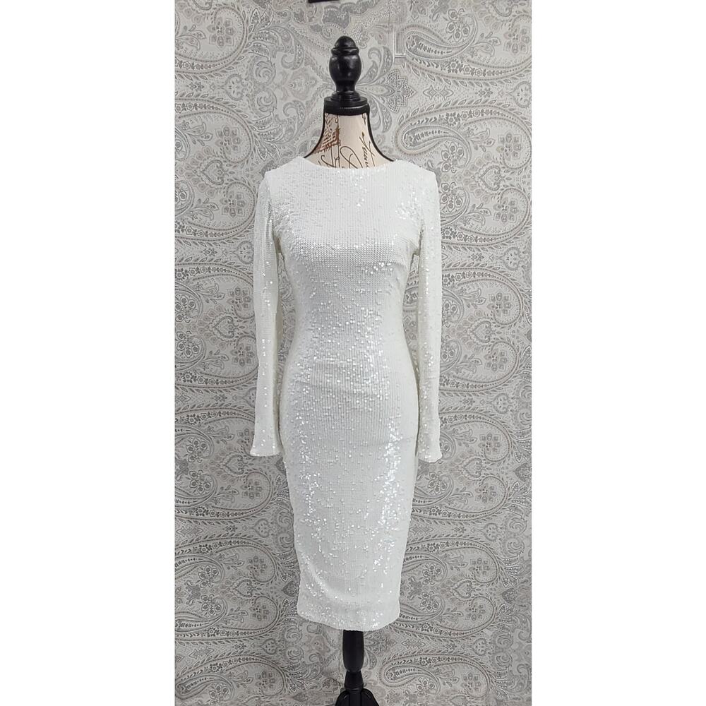 Dress the Population women's Emery white sequin midi dress Size XS graduation - Picture 2 of 12